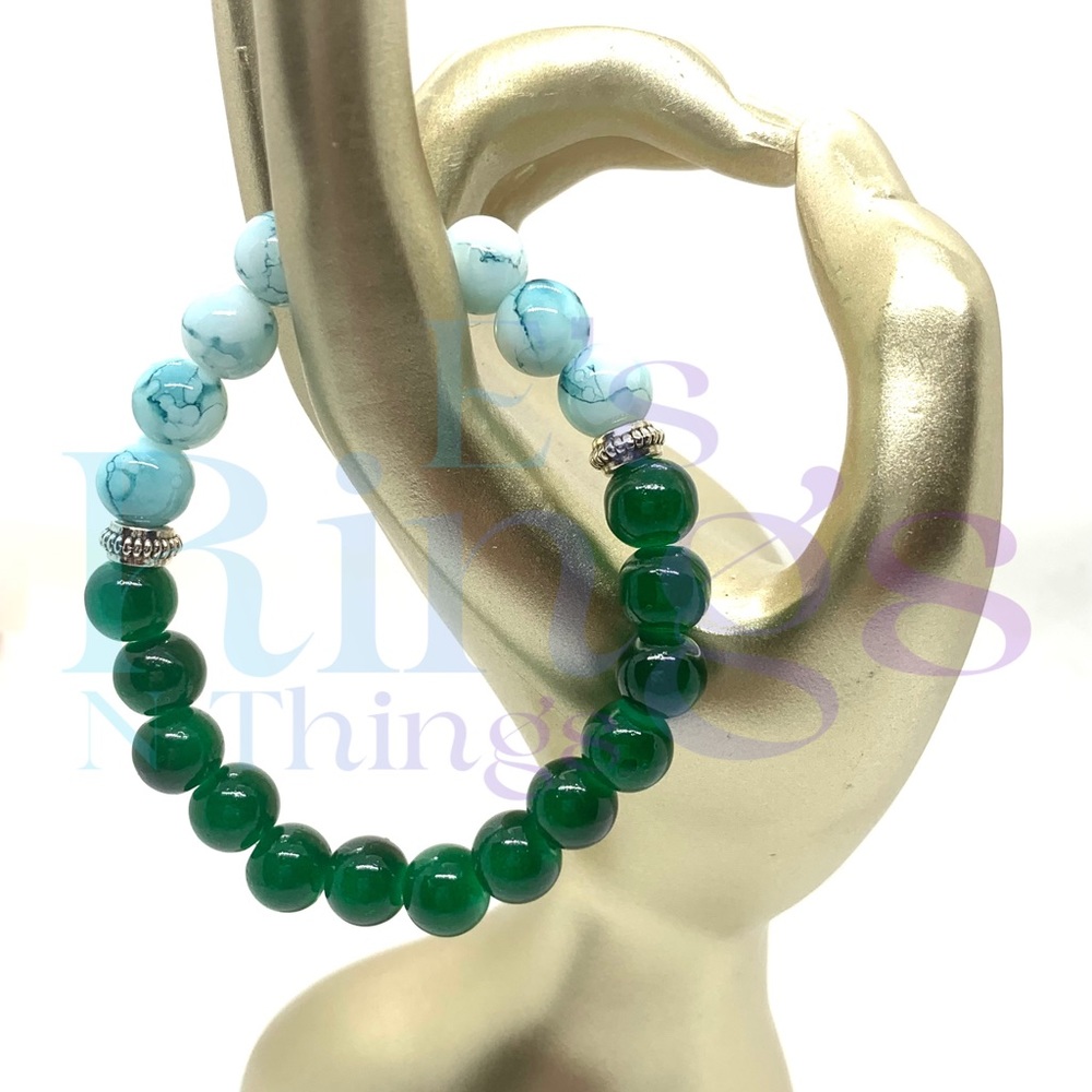 [Matrix Green] Stretchy Elastic Brilliant Glass & Stone Beaded Bracelet
